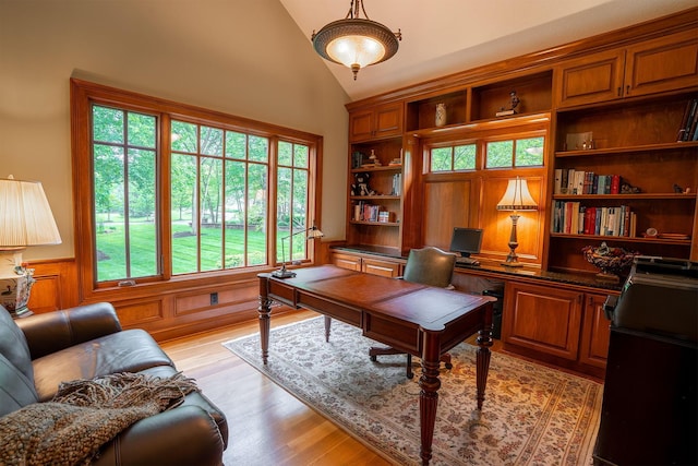 7699 Clear Creek Ct, Blacklick, OH 43004 - office area featuring light wood-type flooring and high vaulted ceiling