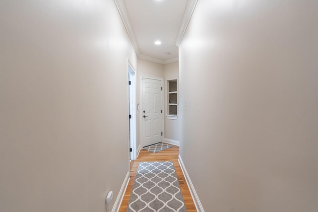 7699 Clear Creek Ct, Blacklick, OH 43004 - hall featuring light wood-type flooring, baseboards, ornamental molding, and recessed lighting