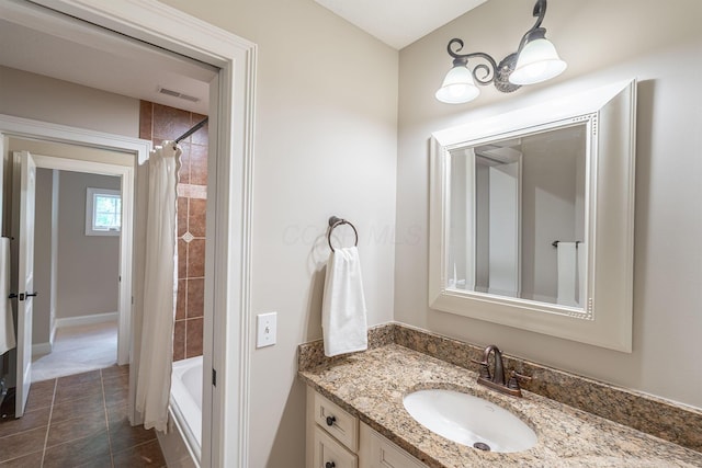 7699 Clear Creek Ct, Blacklick, OH 43004 - full bathroom with vanity, shower / tub combo with curtain, and tile patterned floors
