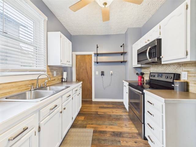 1708 Cedar Hill Rd, Lancaster, OH 43130 - kitchen with appliances with stainless steel finishes, a sink, a textured ceiling, white cabinets, and decorative backsplash