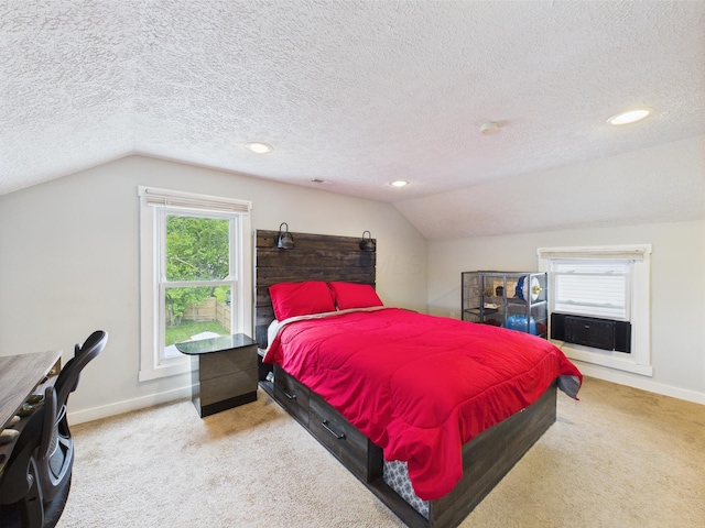 1708 Cedar Hill Rd, Lancaster, OH 43130 - bedroom with vaulted ceiling, baseboards, a textured ceiling, carpet, and recessed lighting