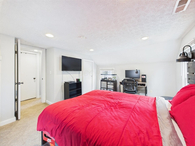 1708 Cedar Hill Rd, Lancaster, OH 43130 - bedroom with light colored carpet, recessed lighting, a textured ceiling, and baseboards