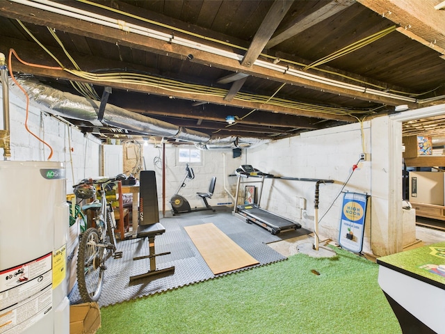 1708 Cedar Hill Rd, Lancaster, OH 43130 - exercise room with electric water heater and carpet floors
