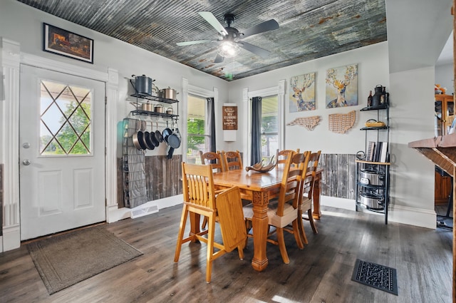 1282 Taylortown Rd, Mansfield, OH 44903 - dining area featuring healthy amount of natural light, wood finished floors, a ceiling fan, and baseboards
