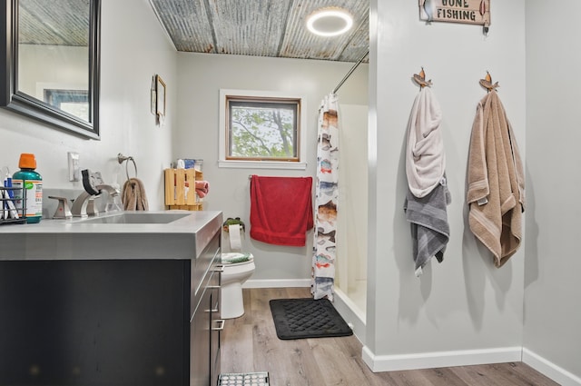 1282 Taylortown Rd, Mansfield, OH 44903 - full bathroom with vanity, toilet, a shower with curtain, and wood finished floors
