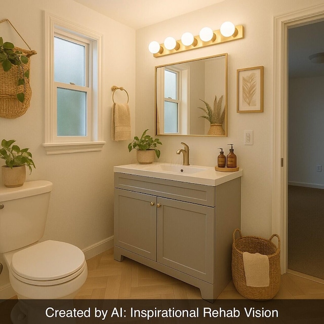 301 W Marion St, Mount Gilead, OH 43338 - bathroom featuring toilet, vanity, and baseboards