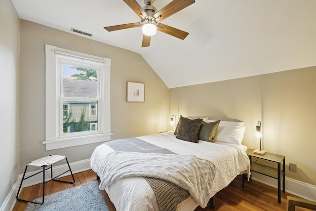 420 Stanley Ave, Columbus, OH 43206 - bedroom with wood finished floors, baseboards, lofted ceiling, and ceiling fan