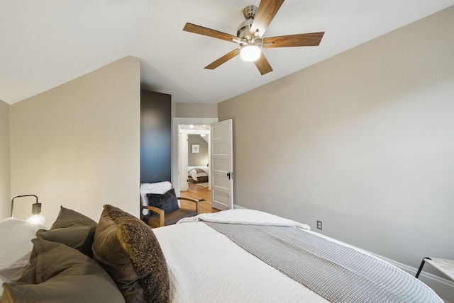 420 Stanley Ave, Columbus, OH 43206 - bedroom featuring lofted ceiling, wood finished floors, ceiling fan, and baseboards