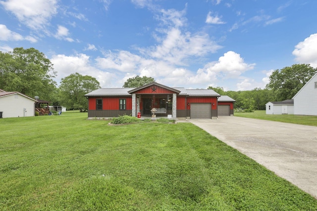 14609 Hock Hocking Rd, Logan, OH 43138 - view of front of house featuring a garage, driveway, a front lawn, a porch, and board and batten siding