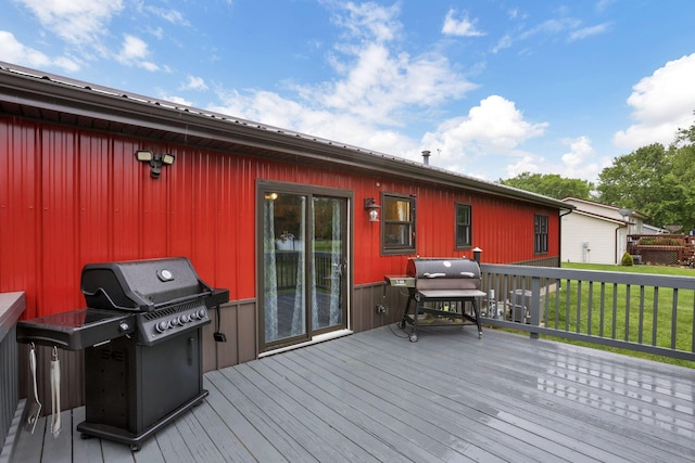14609 Hock Hocking Rd, Logan, OH 43138 - wooden deck with a grill