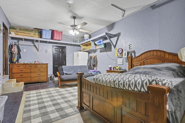 14609 Hock Hocking Rd, Logan, OH 43138 - bedroom with a textured ceiling, a textured wall, and a ceiling fan