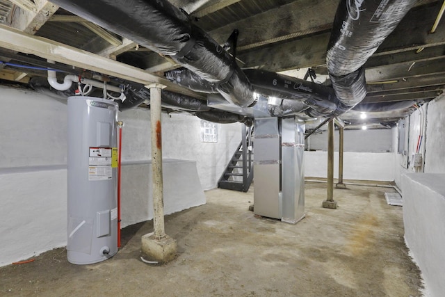 1676 Parsons Ave, Columbus, OH 43207 - unfinished basement featuring water heater, heating unit, and stairway
