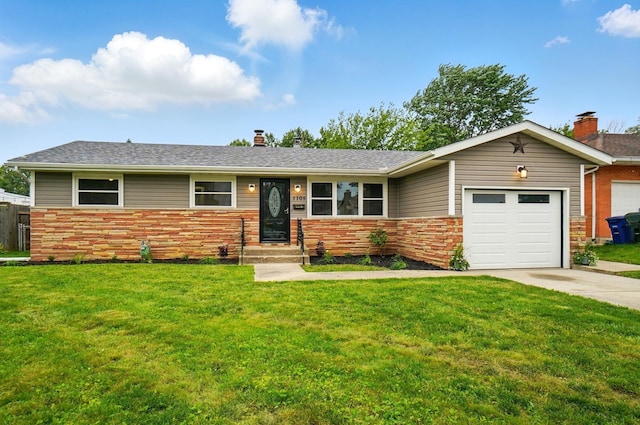 1105 Fordham Rd, Columbus, OH 43224 - single story home featuring driveway, a garage, a front yard, a chimney, and brick siding