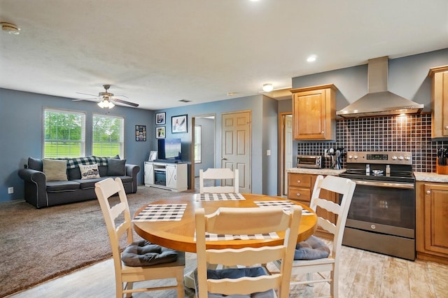 9842 State Route 757 NW, Somerset, OH 43783 - dining area featuring ceiling fan, recessed lighting, and light wood-style flooring