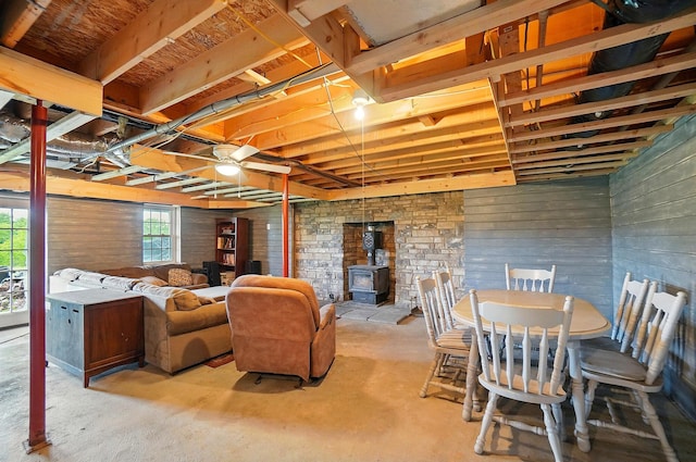 9842 State Route 757 NW, Somerset, OH 43783 - below grade area with a wood stove