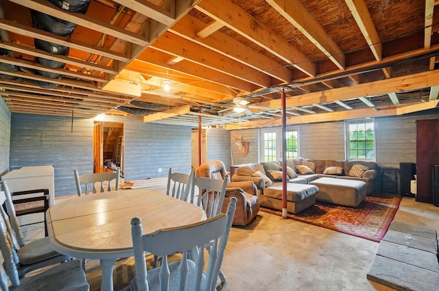 9842 State Route 757 NW, Somerset, OH 43783 - dining room featuring unfinished concrete flooring and wooden walls