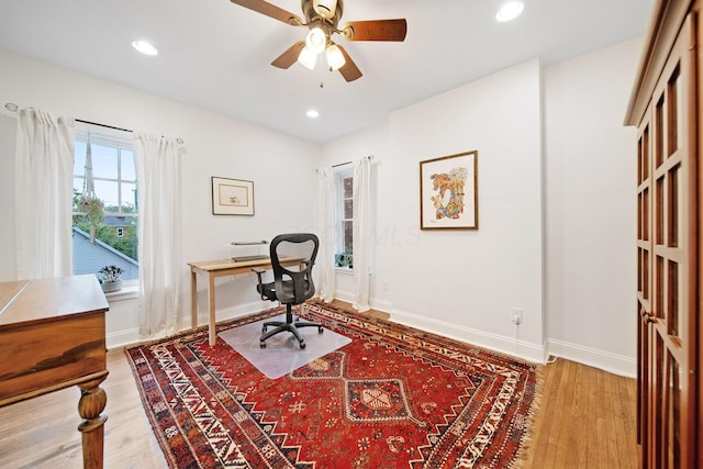 663 Wilson Ave, Columbus, OH 43205 - office area with a ceiling fan, wood finished floors, recessed lighting, and baseboards