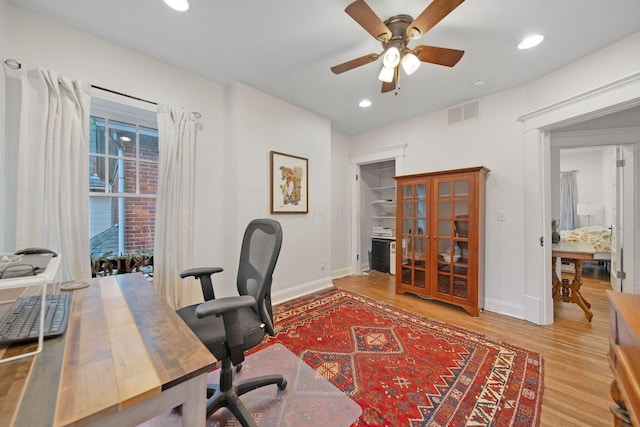 663 Wilson Ave, Columbus, OH 43205 - office featuring baseboards, a ceiling fan, wood finished floors, and recessed lighting