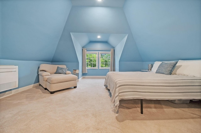 663 Wilson Ave, Columbus, OH 43205 - bedroom featuring vaulted ceiling, baseboards, carpet flooring, recessed lighting, and heating unit
