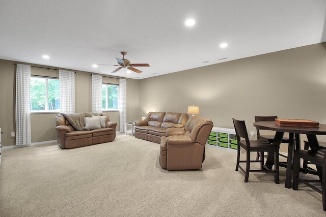 7313 Bromfield Dr, Canal Winchester, OH 43110 - living area with recessed lighting, ceiling fan, baseboards, and carpet floors