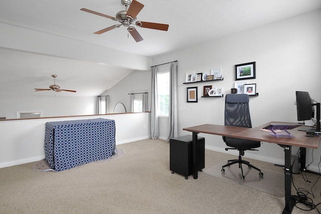 7313 Bromfield Dr, Canal Winchester, OH 43110 - home office featuring a ceiling fan, carpet floors, and baseboards