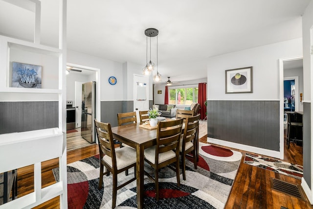 4351 Broadhurst Dr, Columbus, OH 43213 - dining area featuring ceiling fan and a wainscoted wall