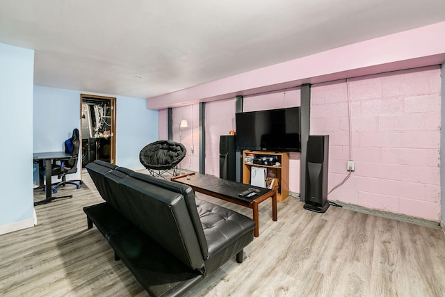 4351 Broadhurst Dr, Columbus, OH 43213 - living room featuring light wood-type flooring and concrete block wall