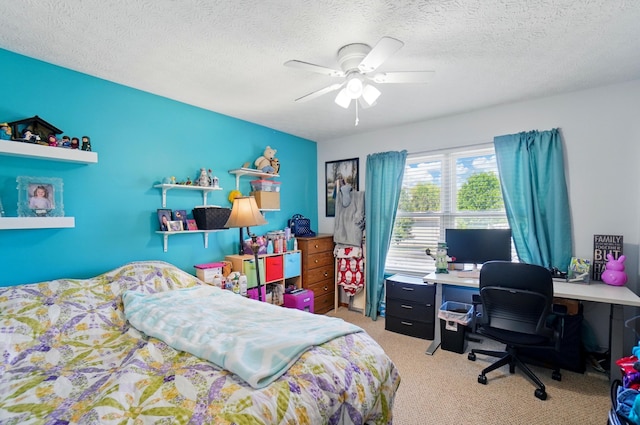 1627 Metcalfe Ave, Columbus, OH 43207 - bedroom with carpet floors, a desk, ceiling fan, and a textured ceiling