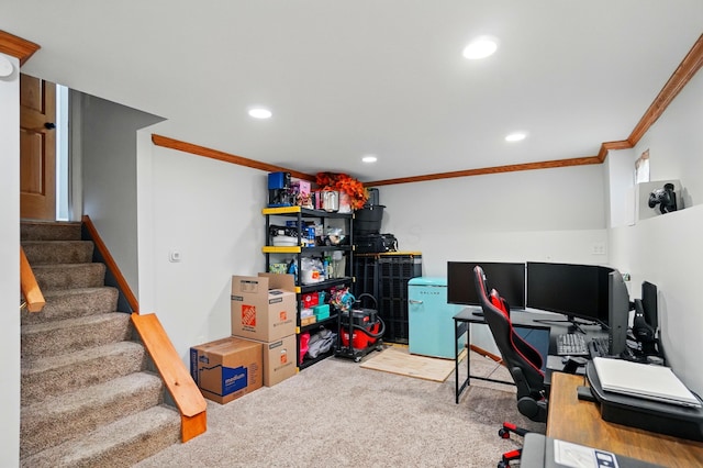 1627 Metcalfe Ave, Columbus, OH 43207 - home office with ornamental molding, recessed lighting, and carpet