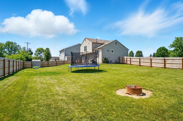 1627 Metcalfe Ave, Columbus, OH 43207 - view of yard with an outdoor fire pit, a trampoline, and cooling unit
