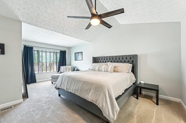 4006 Darby Park Rd, Hilliard, OH 43026 - bedroom with carpet flooring, baseboards, a textured ceiling, ceiling fan, and vaulted ceiling