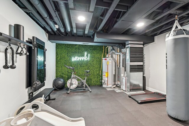 4006 Darby Park Rd, Hilliard, OH 43026 - workout room with gas water heater, heating unit, and water heater