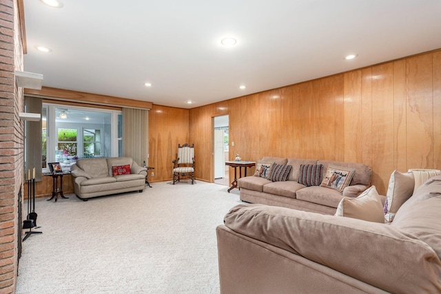 2772 Dale Ave, Columbus, OH 43209 - living room featuring carpet floors, wooden walls, and recessed lighting