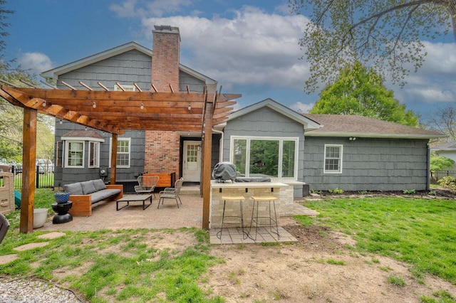 837 Cherry Bottom Rd, Columbus, OH 43230 - rear view of house featuring a pergola, a chimney, a patio area, and an outdoor living space