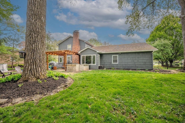837 Cherry Bottom Rd, Columbus, OH 43230 - back of house with a pergola, a patio, and a chimney