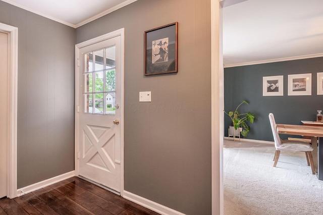 837 Cherry Bottom Rd, Columbus, OH 43230 - entryway with baseboards, ornamental molding, and dark wood-style flooring