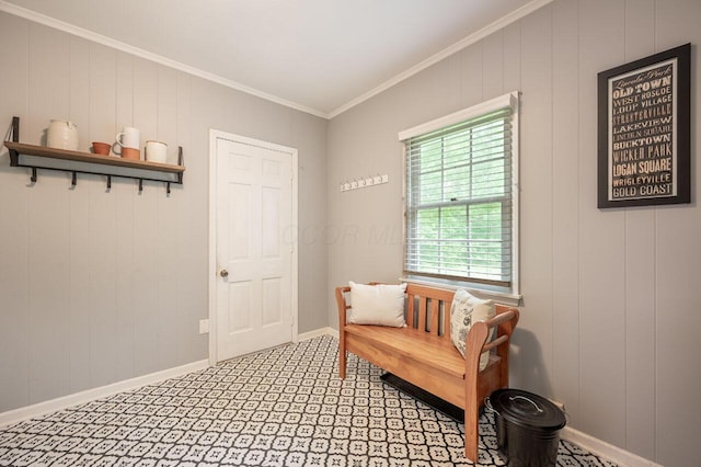 837 Cherry Bottom Rd, Columbus, OH 43230 - sitting room featuring ornamental molding, baseboards, and light carpet