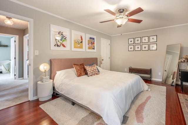 837 Cherry Bottom Rd, Columbus, OH 43230 - bedroom with wood finished floors, ornamental molding, baseboards, and ceiling fan