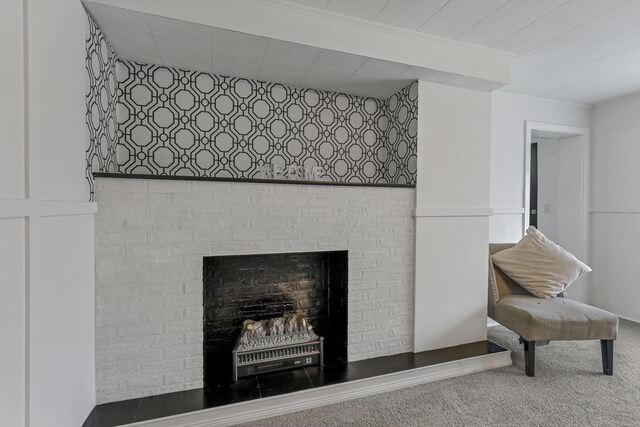 19616 N St, Laurelville, OH 43135 - detailed view of carpet, crown molding, and a fireplace