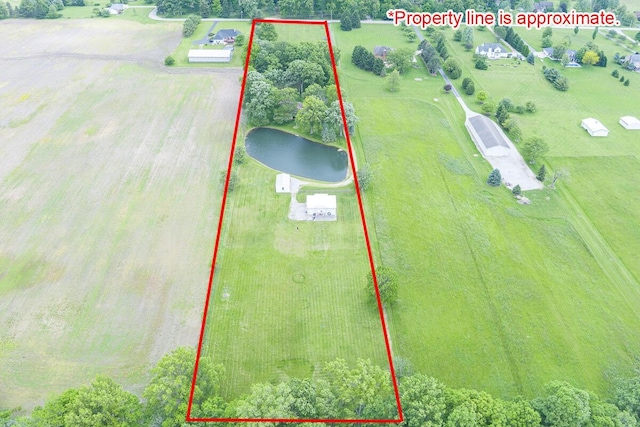 8430 Patterson Rd, Hilliard, OH 43026 - aerial view of sparsely populated area featuring property parcel outlined and a large body of water