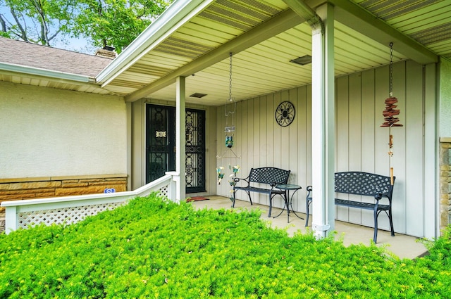 8430 Patterson Rd, Hilliard, OH 43026 - entrance to property featuring covered porch and a chimney