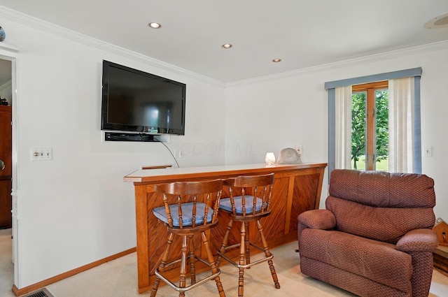 8430 Patterson Rd, Hilliard, OH 43026 - indoor dry bar featuring crown molding, recessed lighting, and baseboards