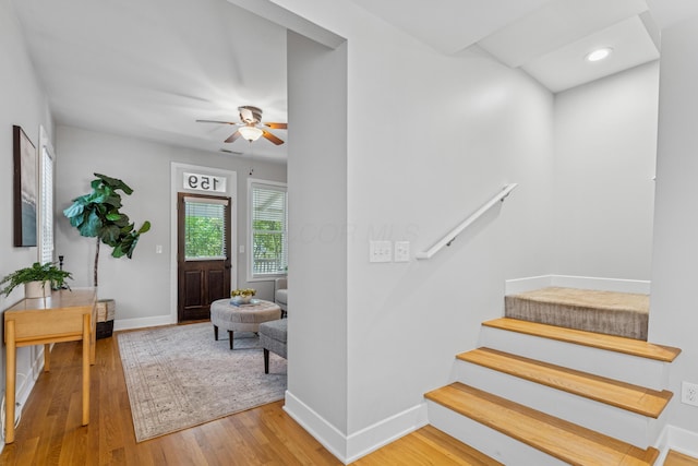 159 E 4th Ave, Columbus, OH 43201 - entrance foyer with wood finished floors, ceiling fan, stairway, baseboards, and recessed lighting
