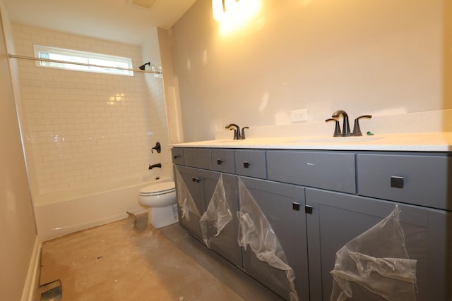 6946 Stillhouse Ln, Dublin, OH 43016 - bathroom featuring shower / washtub combination, double vanity, and concrete flooring