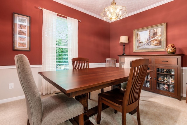 2545 Bryton Dr, Powell, OH 43065 - dining area with a chandelier, carpet, ornamental molding, and baseboards