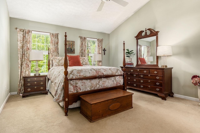 2545 Bryton Dr, Powell, OH 43065 - carpeted bedroom featuring multiple windows, baseboards, lofted ceiling, and ceiling fan