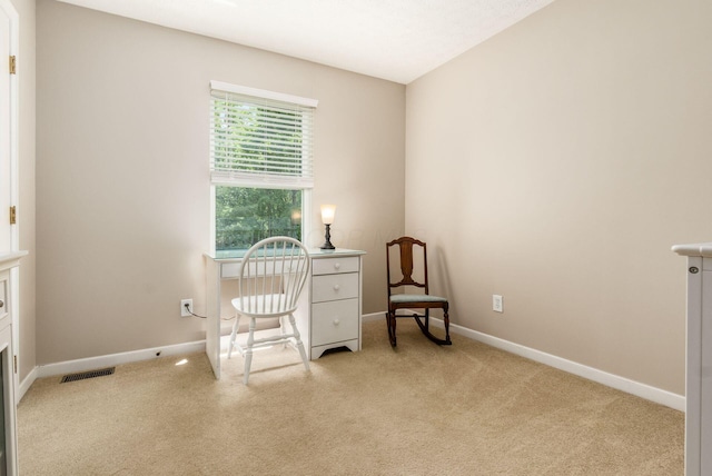 2545 Bryton Dr, Powell, OH 43065 - living area featuring light carpet, baseboards, and a desk