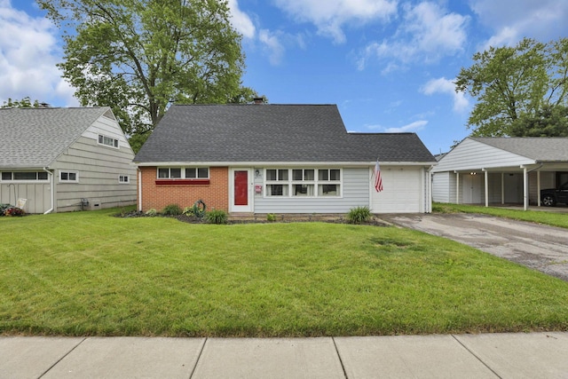 2971 Wendy Ln, Grove City, OH 43123 - view of front of home with driveway, a garage, brick siding, a front lawn, and a chimney