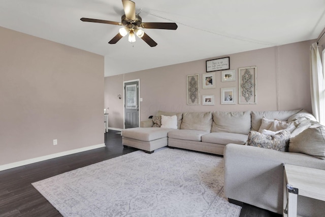 2971 Wendy Ln, Grove City, OH 43123 - living room with ceiling fan, baseboards, and dark wood-type flooring
