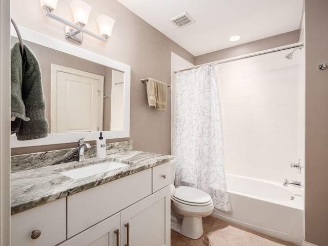 6868 Beltain Ln Unit 37B, Dublin, OH 43016 - full bath featuring vanity, toilet, tile patterned floors, and shower / tub combo with curtain